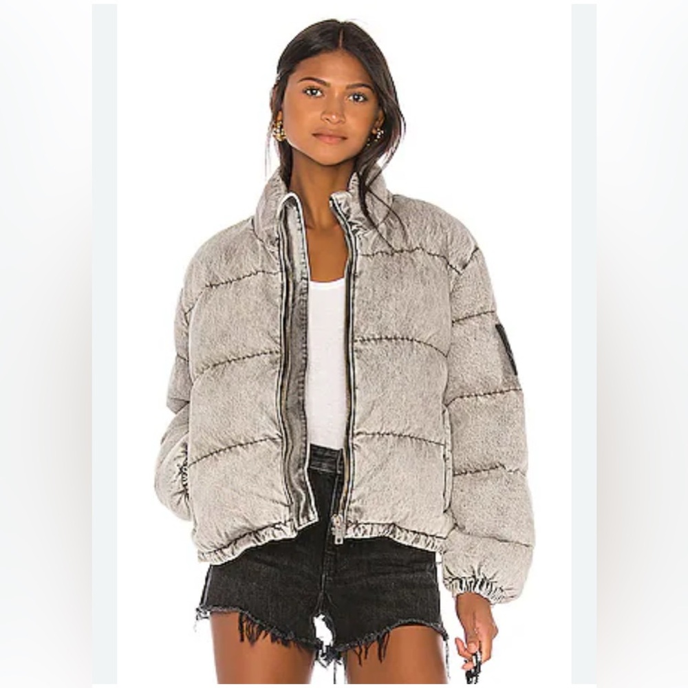 Alexander Wang Grey Bleached Denim Puffer Jacket oversized